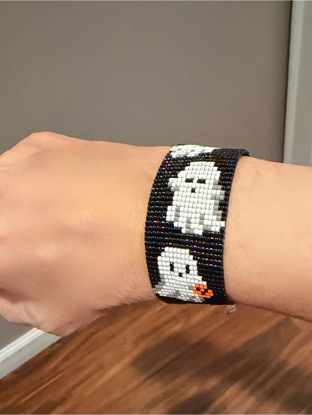Handwoven Halloween Ghost Bead Loom Bracelet